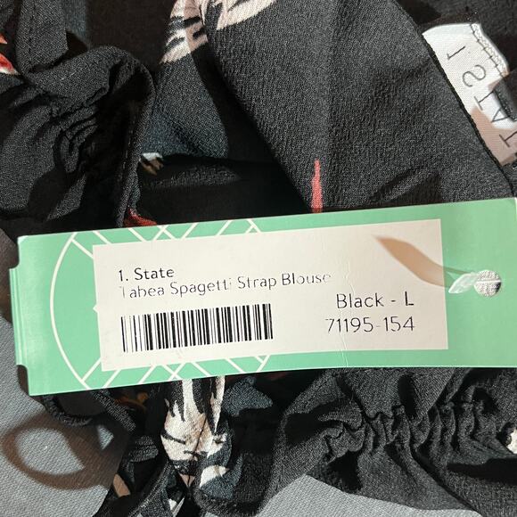 1. State Tabea Top Womens Large Black Floral Spaghetti Strap Ruffle Hem Boho NEW - Picture 6 of 9